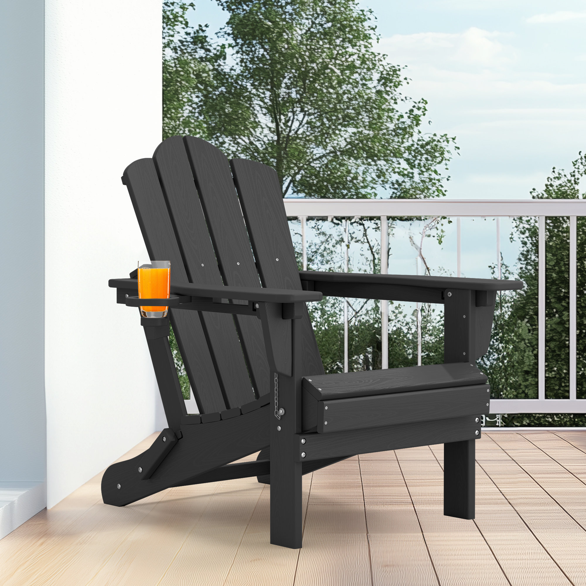 Rosecliff Heights Kahn Folding Adirondack Chair with Cup Holder